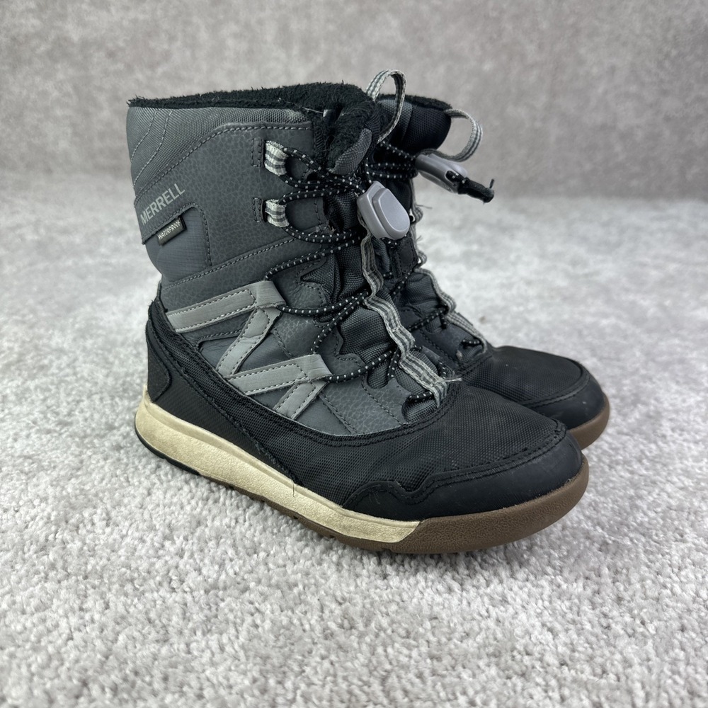 *READ FOR SIZE*‎ Merrell Snow Crush Snow Boots Easy-on Warm Dry Black Gray
